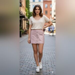 Express Elegant Pink Lace-Up Skirt